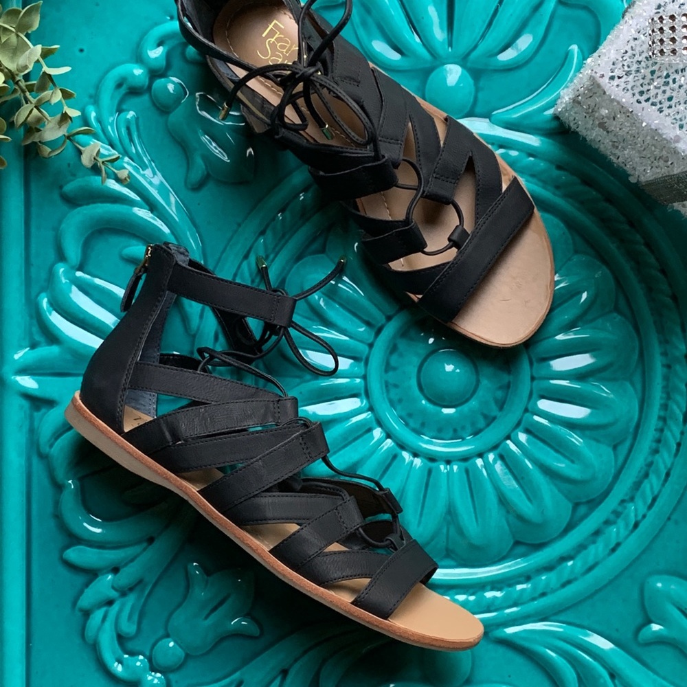 Franco Sarto Black Gladiator Brisbane Sandals Size 10